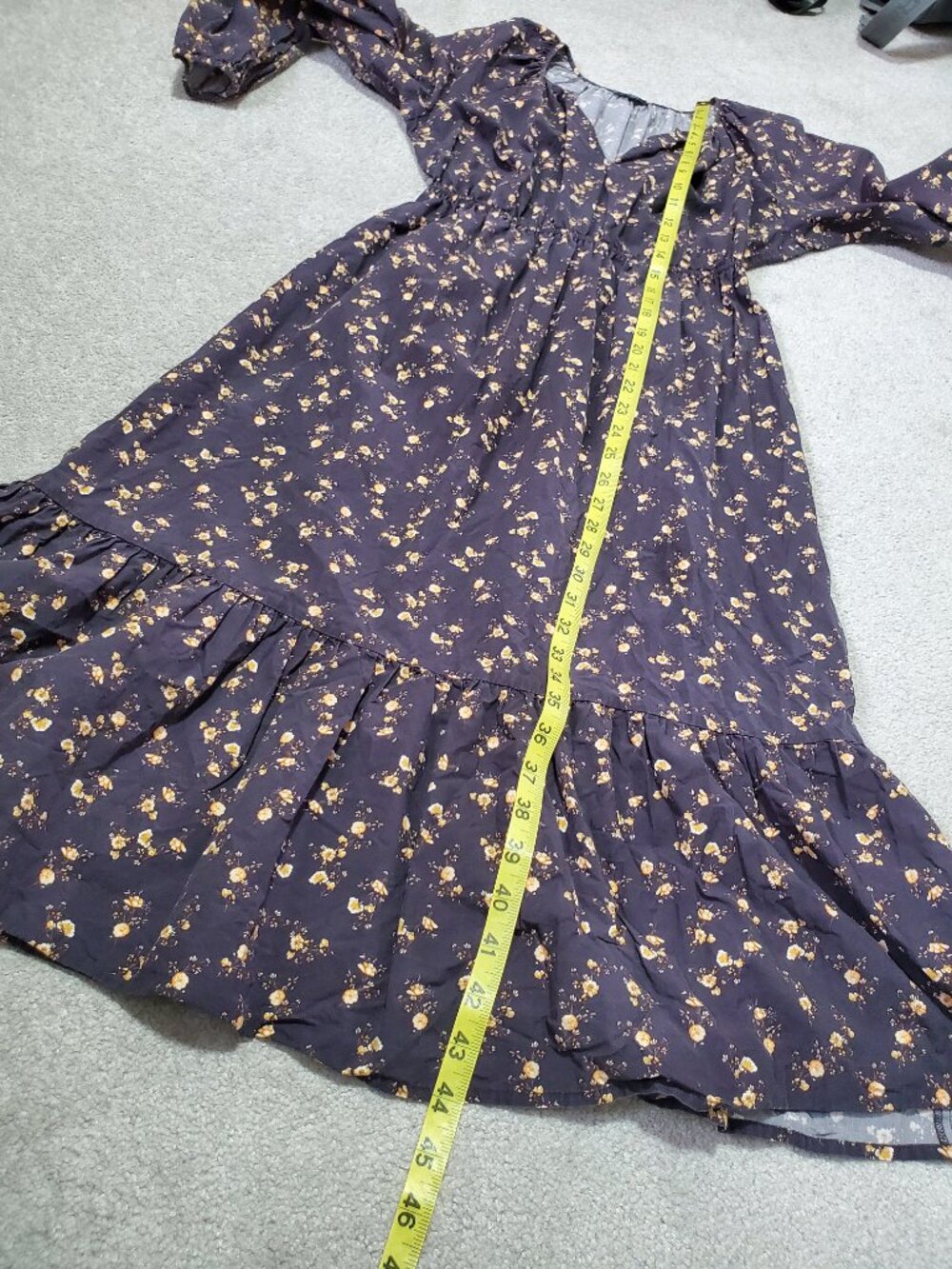 RAILS Sal Midi Dress Dark Romantic Floral XS 3/4 Puff Sleeve Ruffle Clasp Neck - Picture 13 of 16